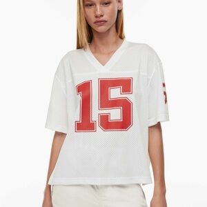 White and Red Women's Mesh Top